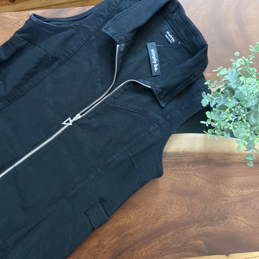 NWT Black Denim Zip-Up Dress